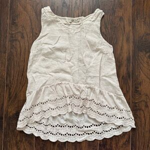 VALENTINA NALDI Made in Italy Large Cream Embroidery Ruffle Hem Linen Top